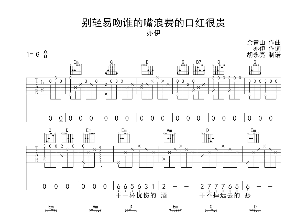 别轻易吻谁的嘴浪费的口红很贵吉他谱预览图