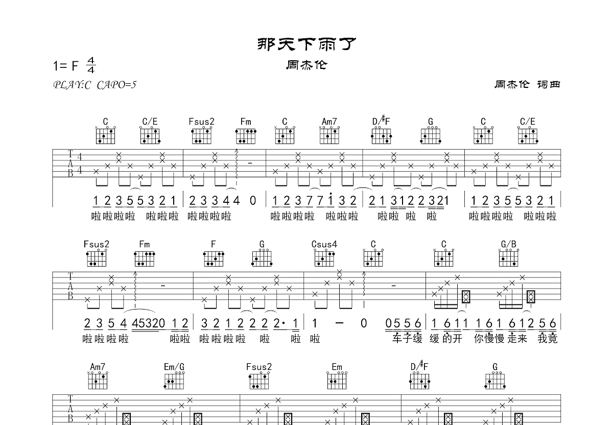 那天下雨了吉他谱预览图