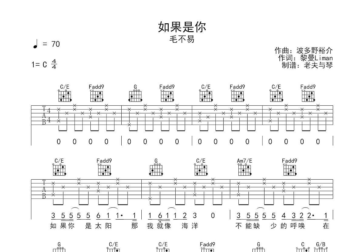 如果是你吉他谱预览图