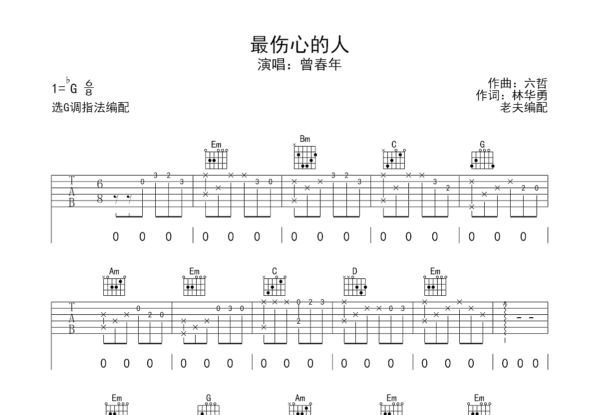 最伤心的人吉他谱预览图