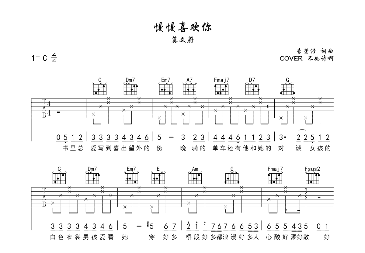 慢慢喜欢你吉他谱预览图