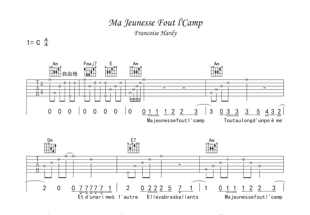 Ma Jeunesse Fout l'Camp吉他谱_Francoise Hardy_C调弹唱