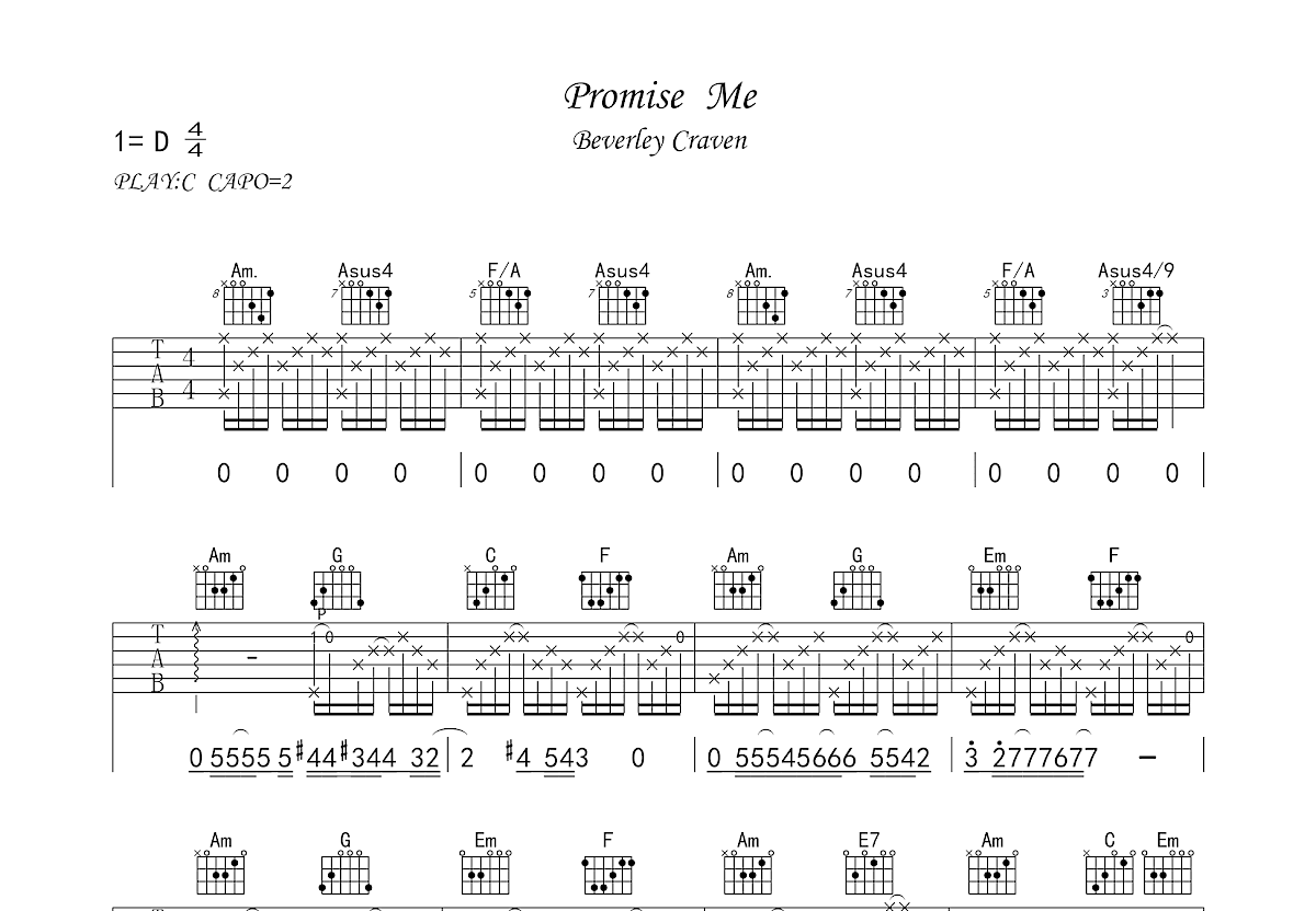 Promise Me吉他谱_Beverley Craven_C调弹唱