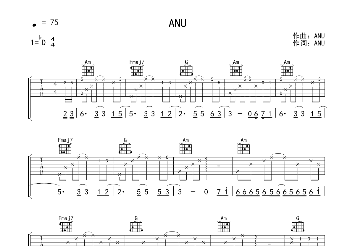 ANU吉他谱预览图