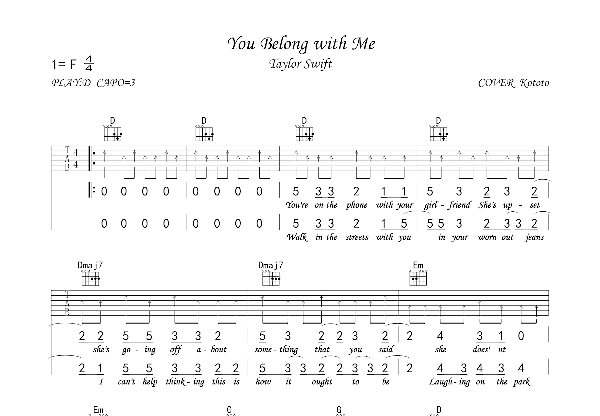 You Belong with Me吉他谱预览图