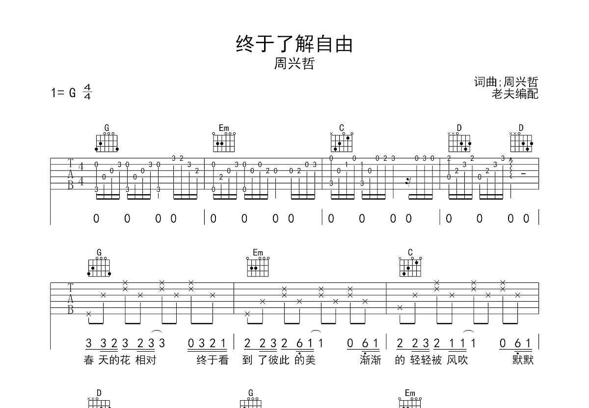 终于了解自由吉他谱预览图