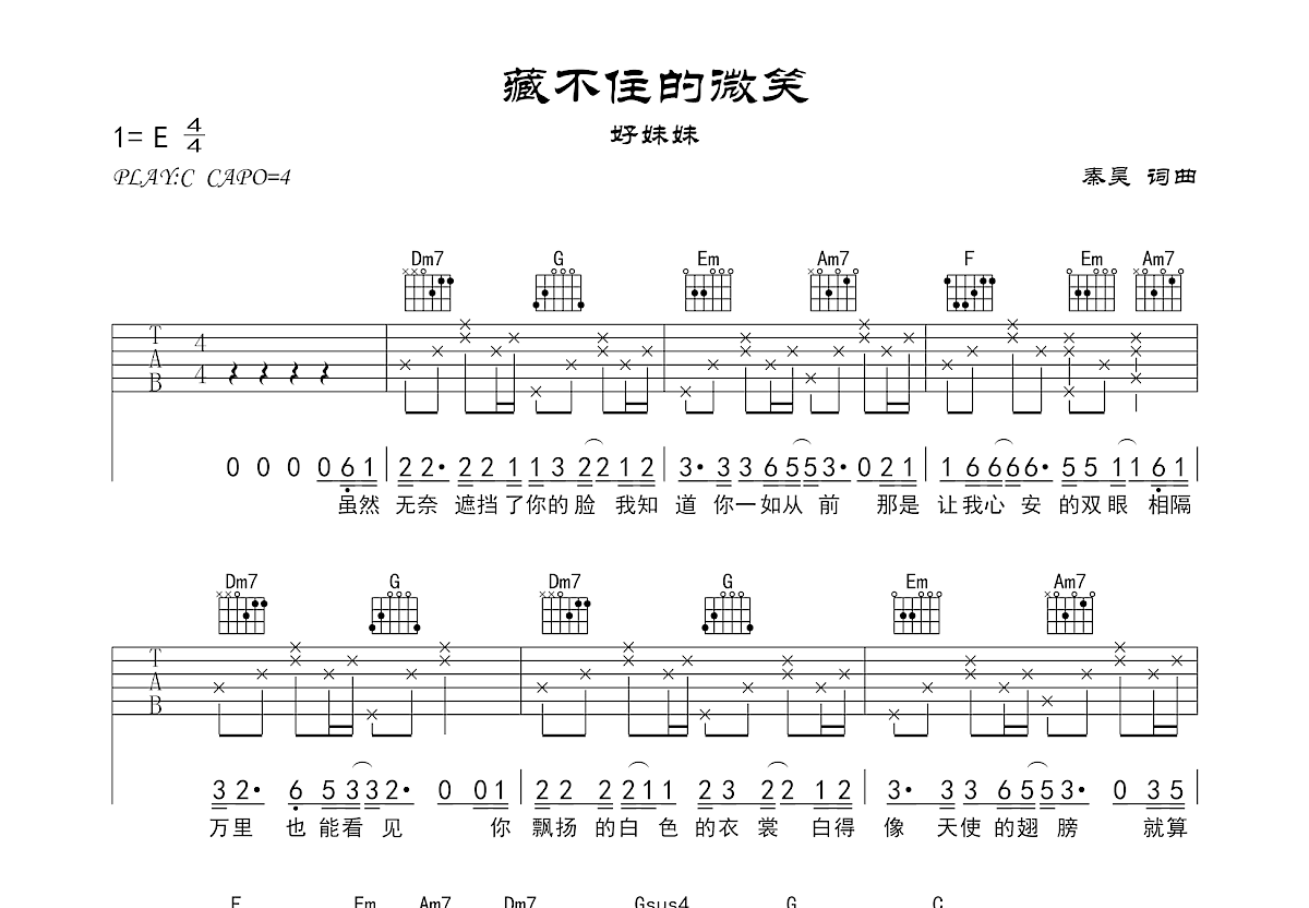 藏不住的微笑吉他谱预览图