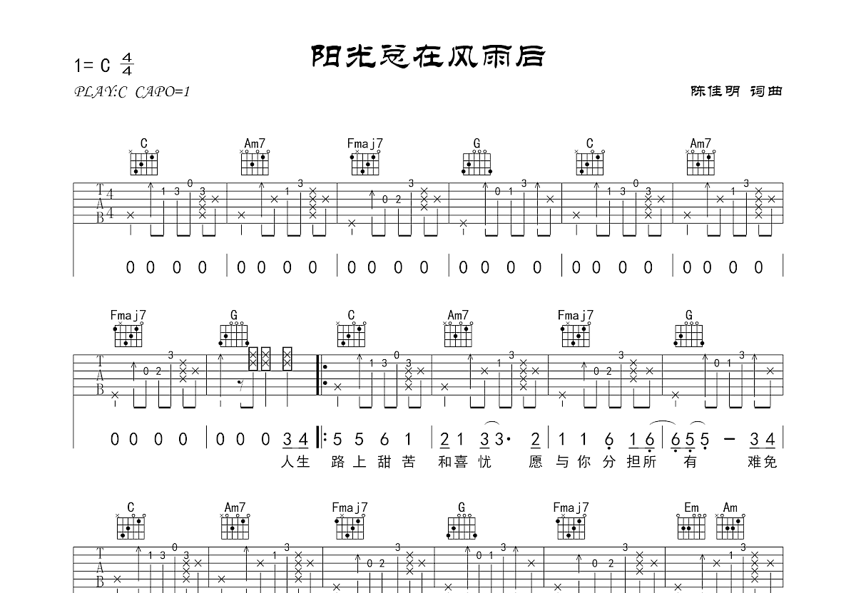 阳光总在风雨后吉他谱预览图