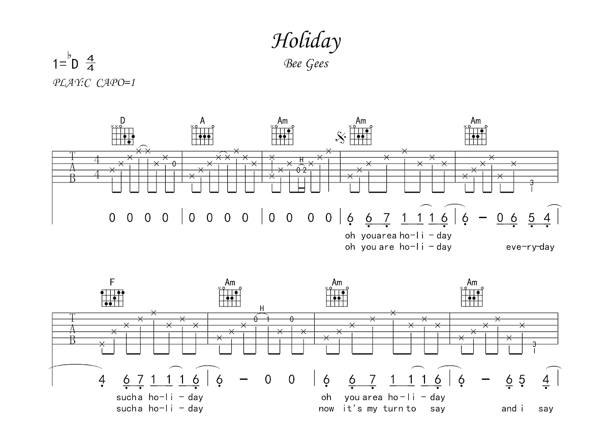 holiday吉他谱预览图