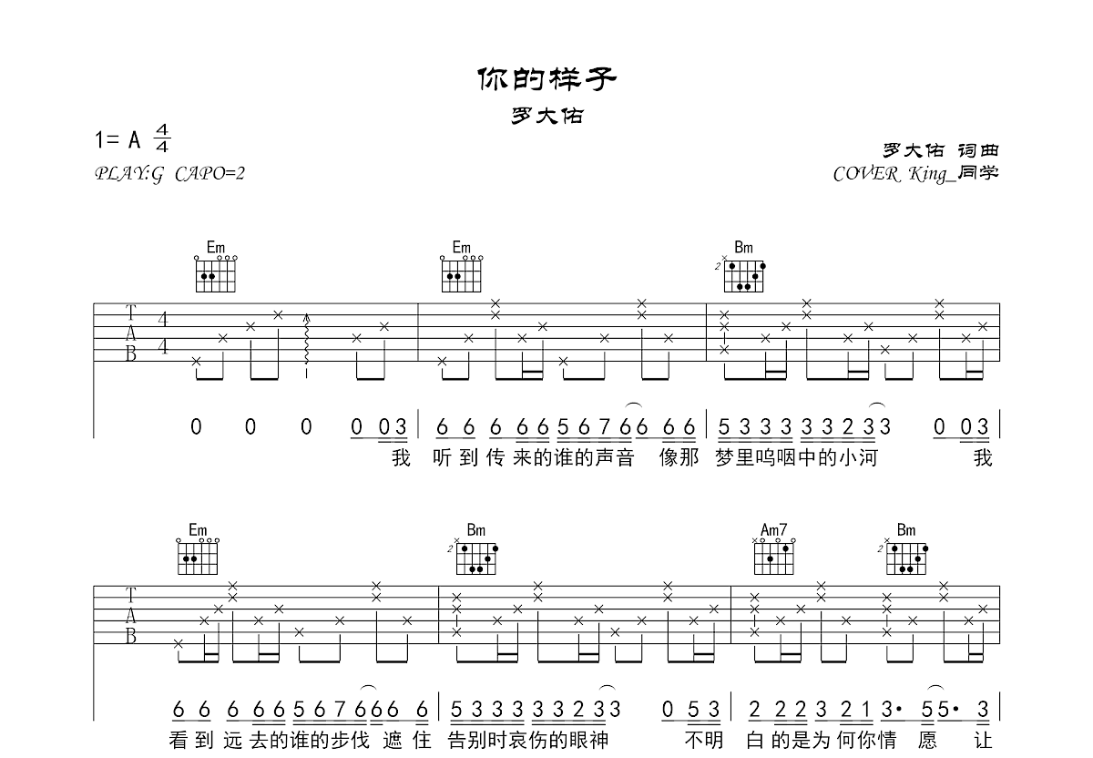 你的样子吉他谱预览图