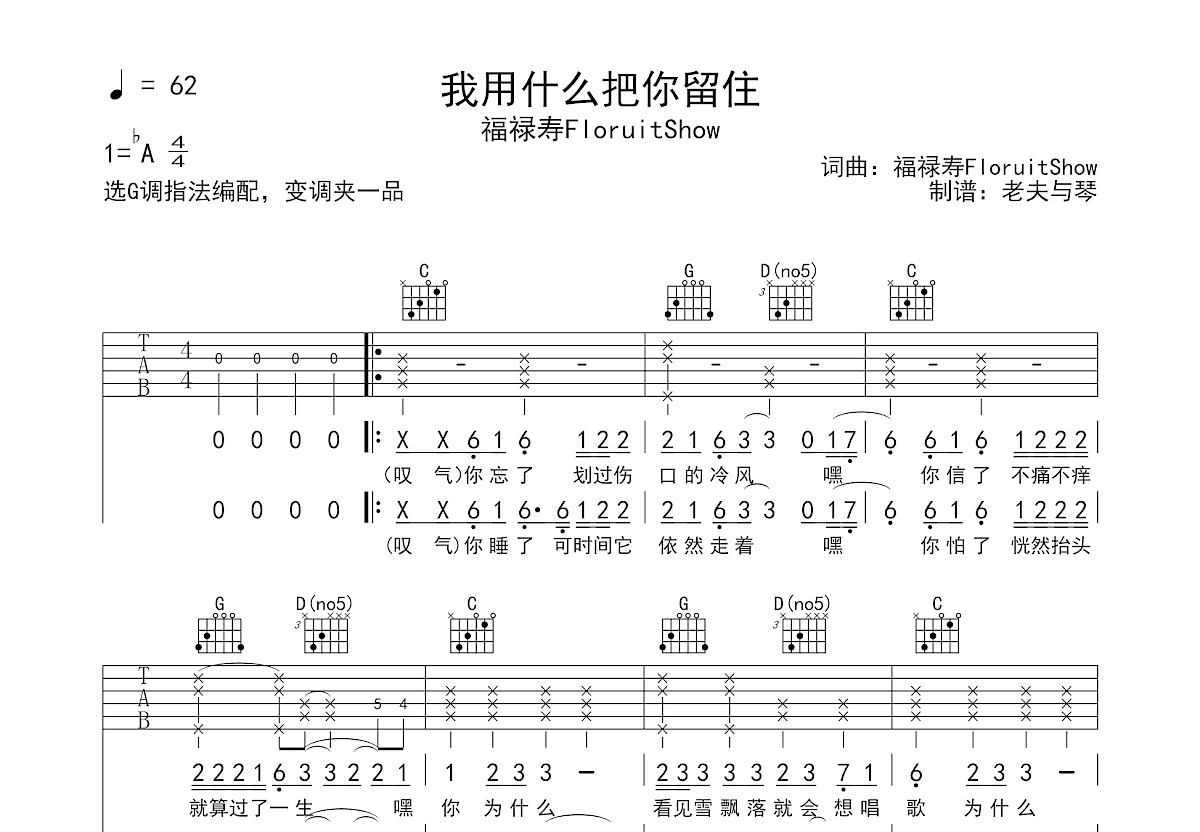 我用什么把你留住吉他谱预览图