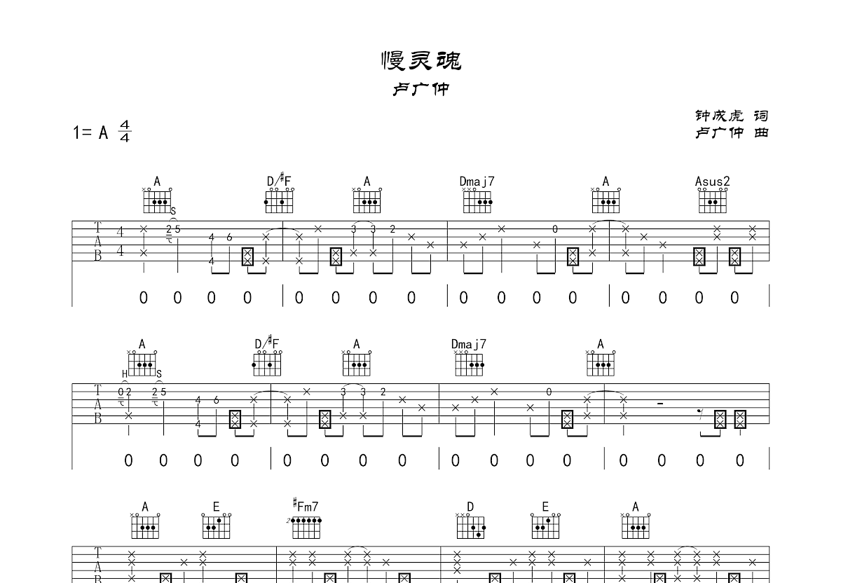 慢灵魂吉他谱预览图