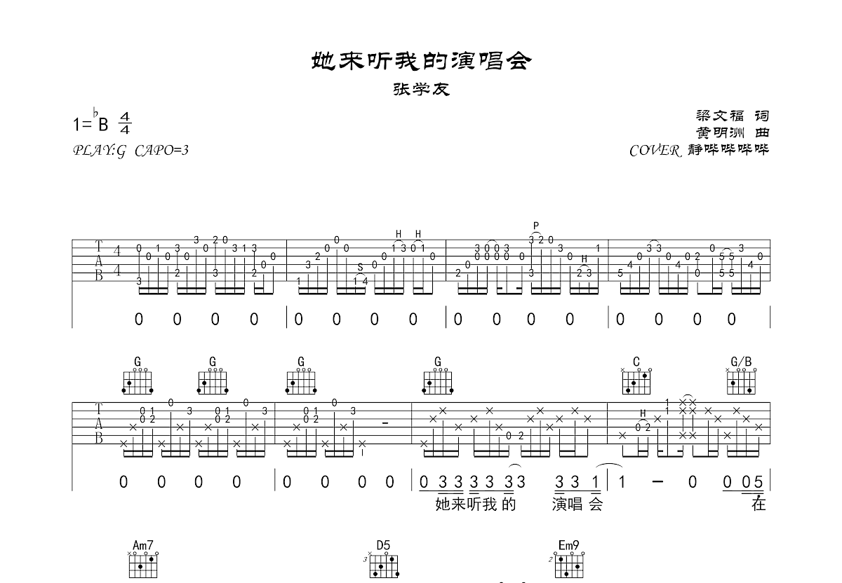 她来听我的演唱会吉他谱预览图