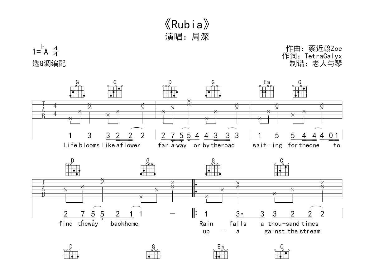 Rubia吉他谱预览图