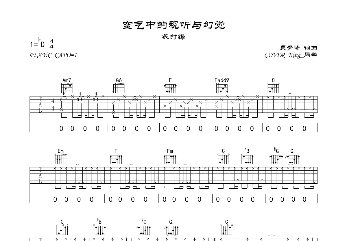 空气中的视听与幻觉吉他谱_King_同学_C调弹唱