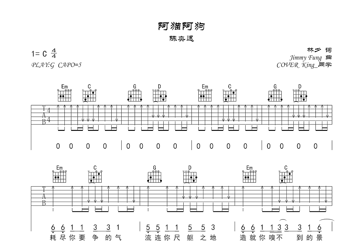 阿猫阿狗吉他谱预览图