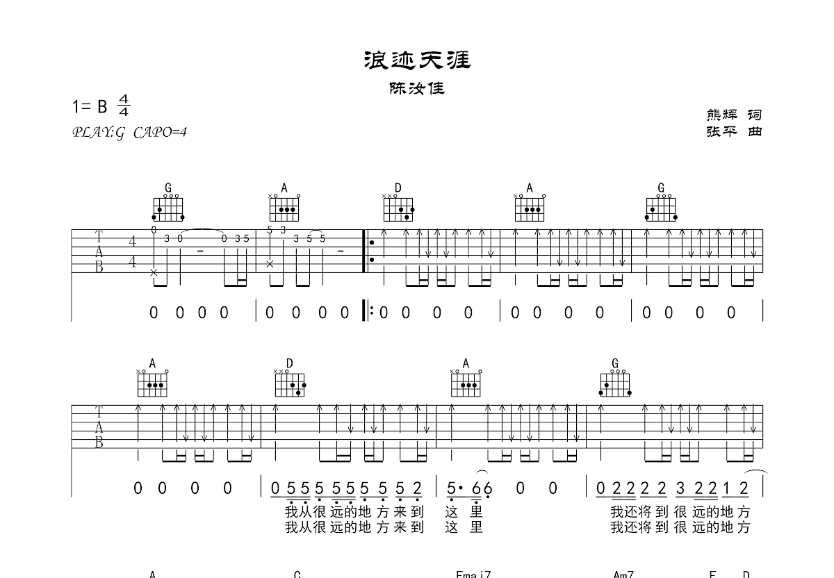 浪迹天涯吉他谱预览图