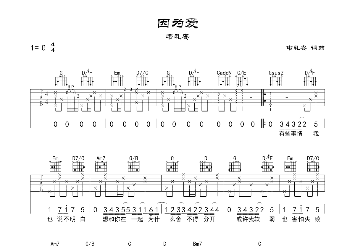 因为爱吉他谱预览图