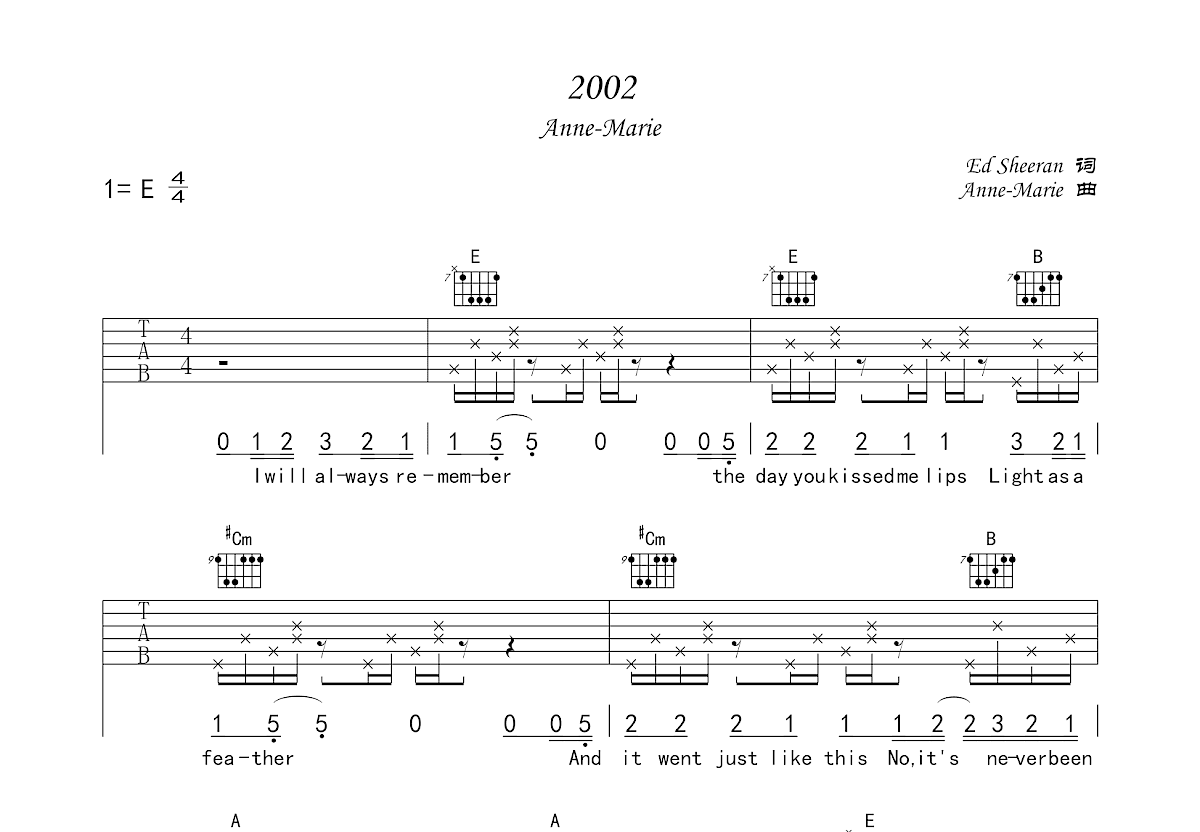 2002吉他谱预览图