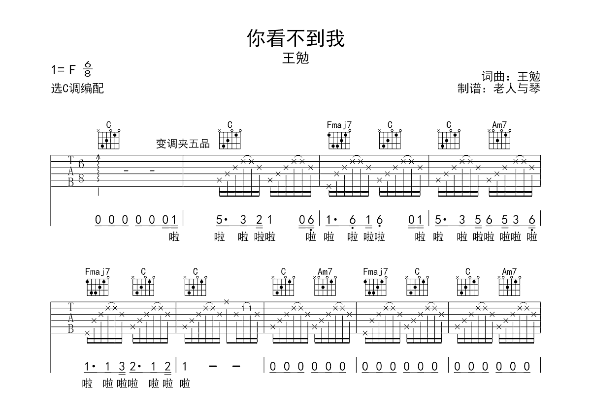 你看不到我吉他谱预览图