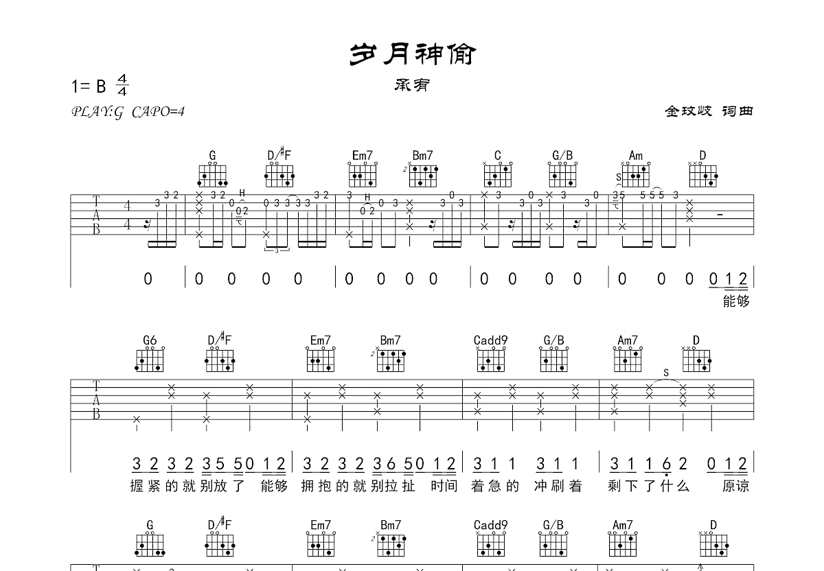 岁月神偷吉他谱预览图