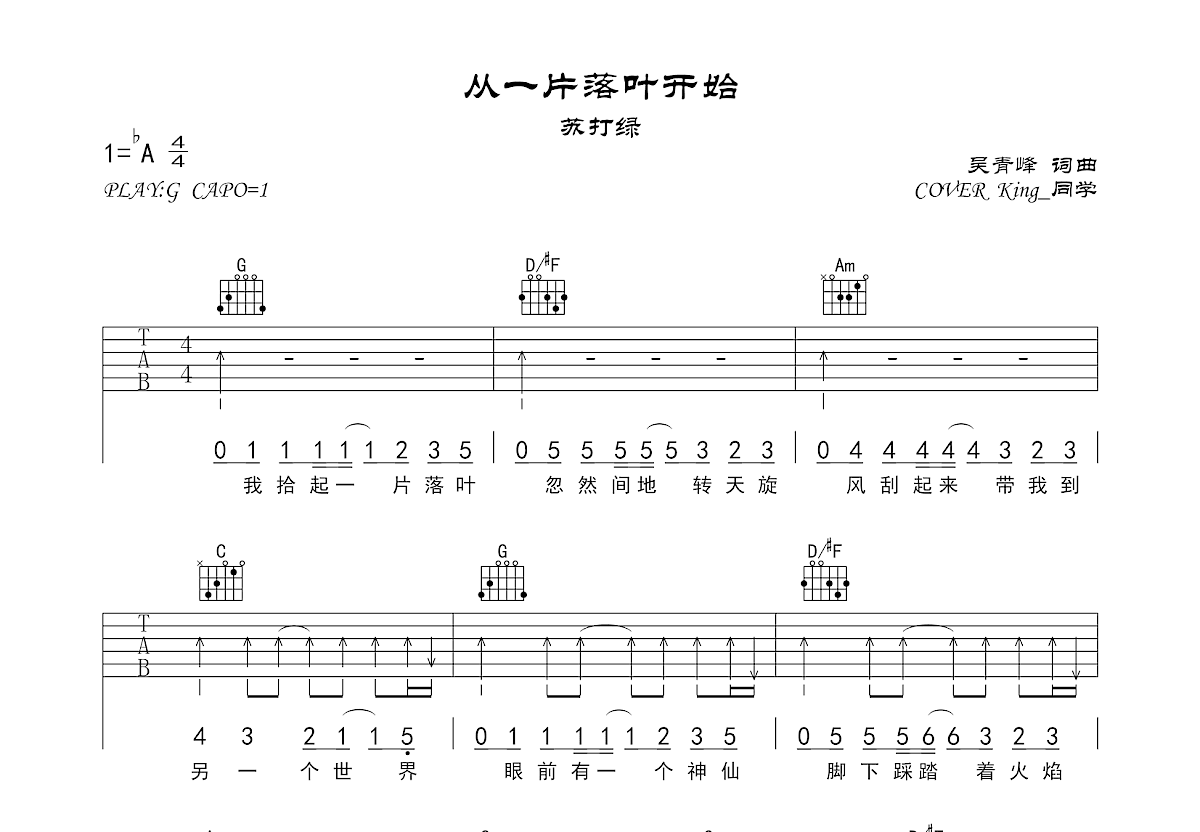 从一片落叶开始吉他谱预览图