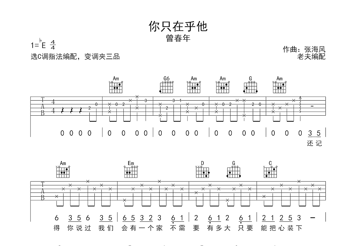 你只在乎他吉他谱预览图