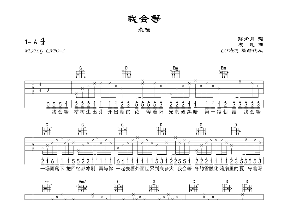 我会等吉他谱预览图