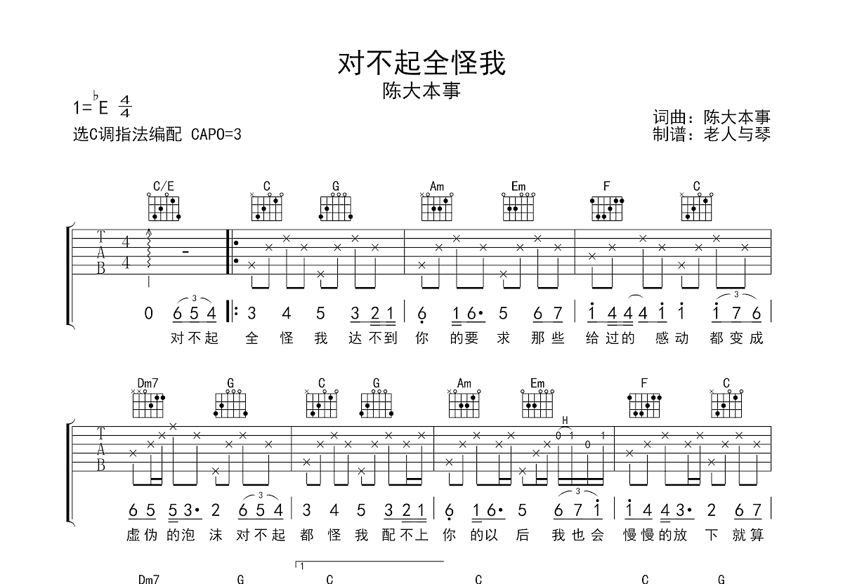 对不起全怪我吉他谱预览图