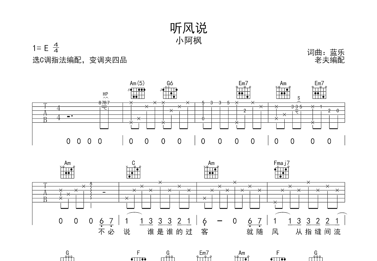 听风说吉他谱预览图