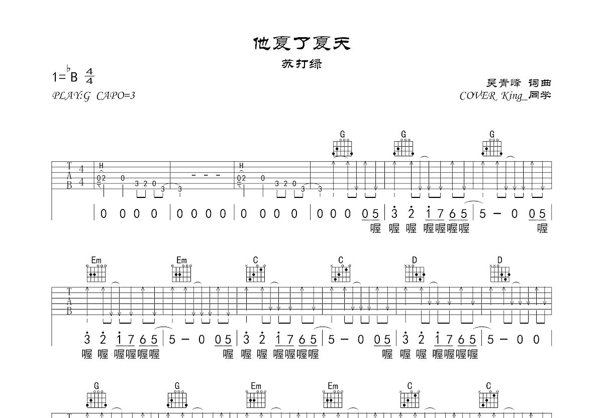 他夏了夏天吉他谱预览图