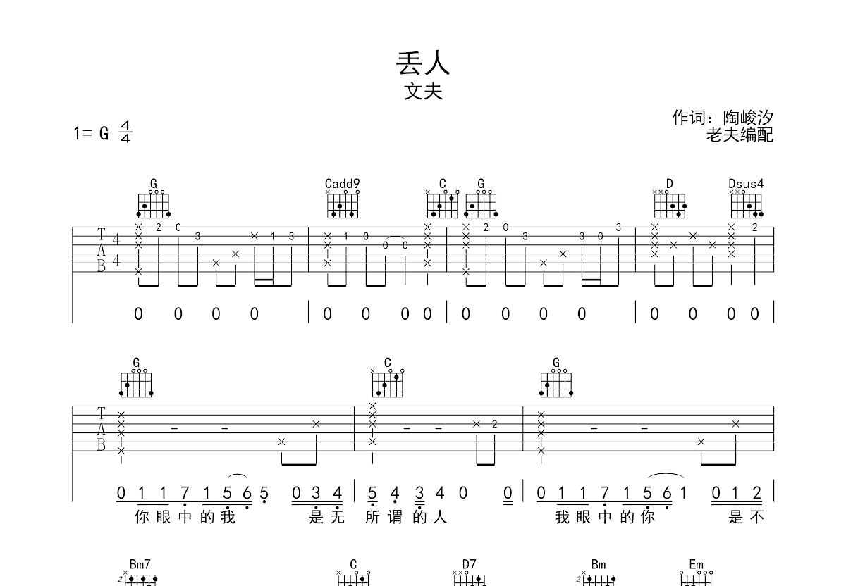 丢人吉他谱预览图