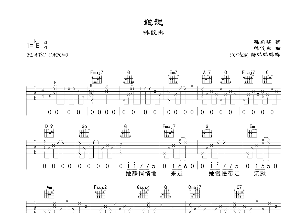 她说吉他谱预览图