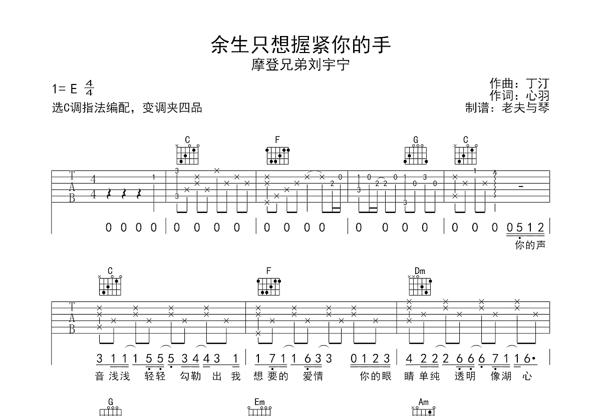 余生只想握紧你的手吉他谱预览图