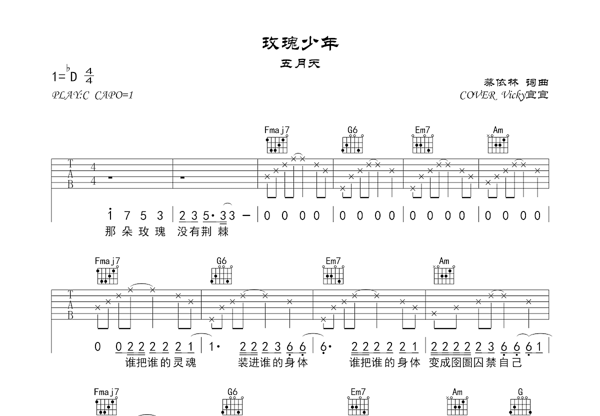 玫瑰少年吉他谱预览图