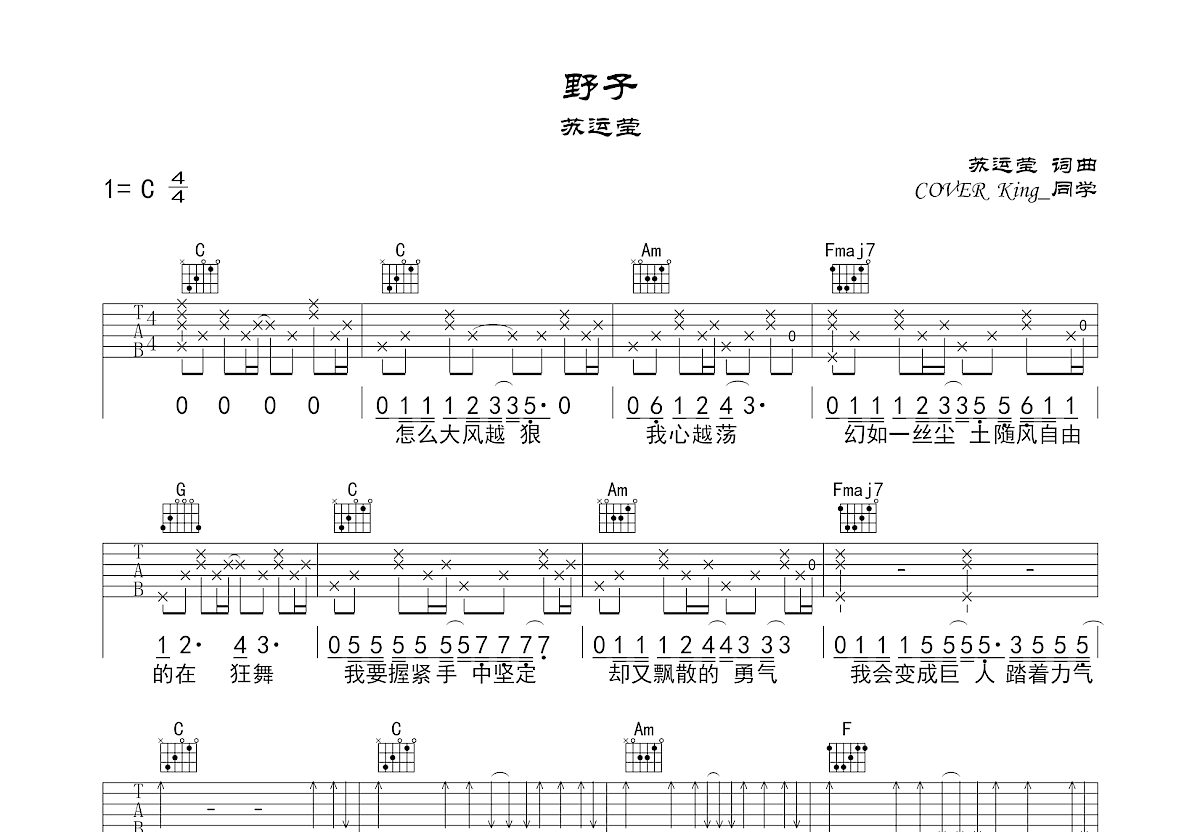 野子吉他谱预览图