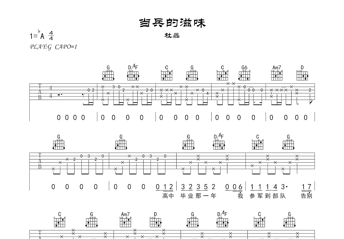 当兵的滋味吉他谱_杜磊_G调弹唱
