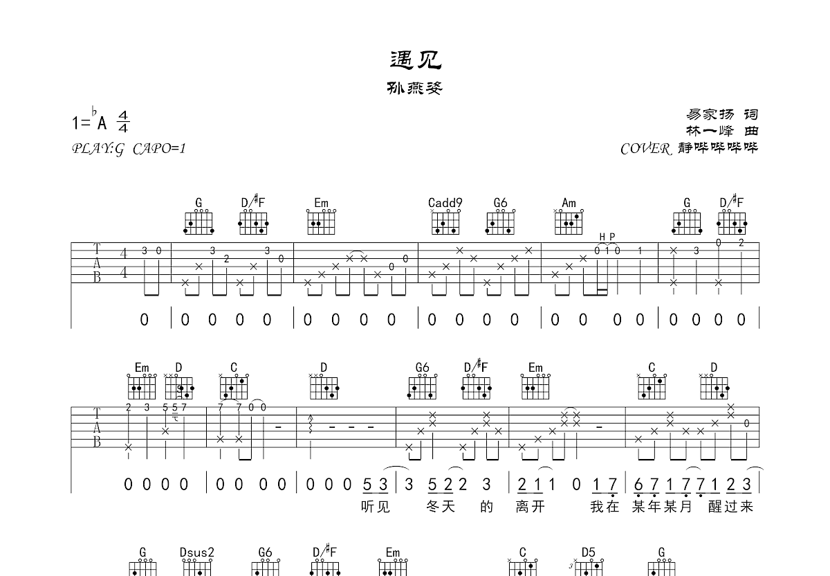 遇见吉他谱预览图