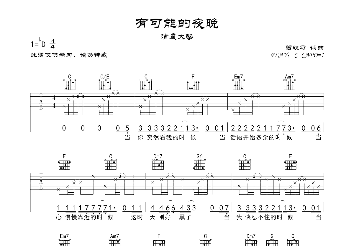 有可能的夜晚吉他谱预览图