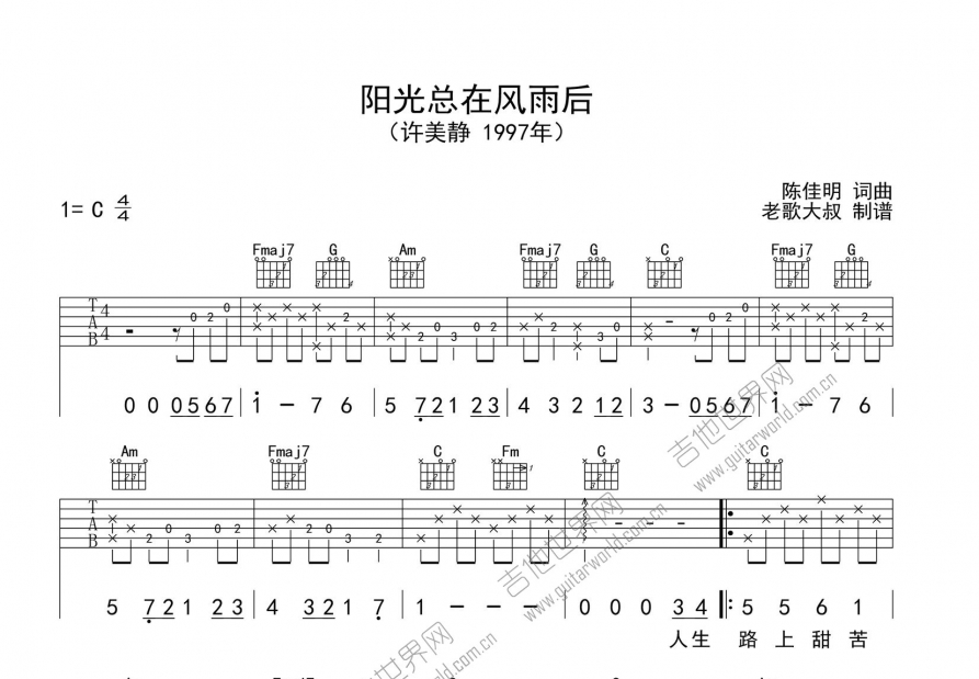 阳光总在风雨后吉他谱预览图