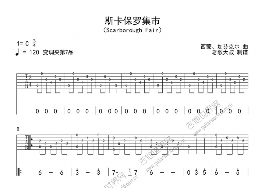 斯卡保罗集市吉他谱预览图
