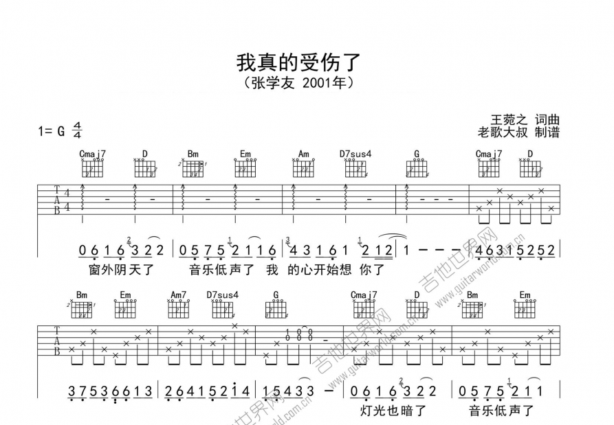 我真的受伤了吉他谱预览图