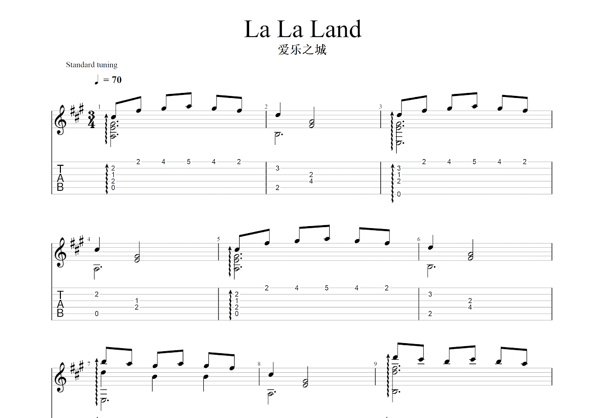 La La Land - Mia & Sebastian's Theme吉他谱预览图