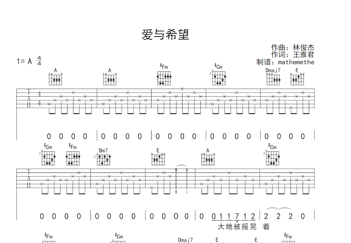 爱与希望吉他谱预览图