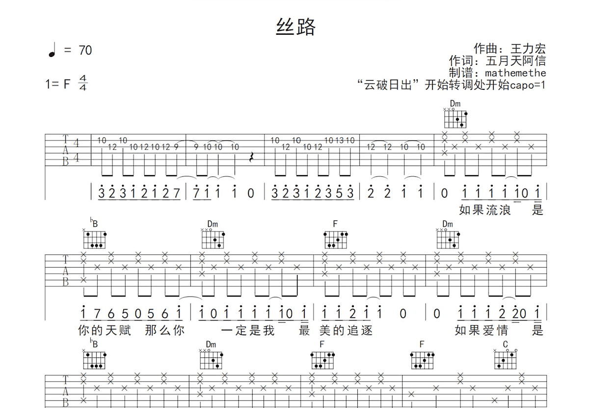 丝路吉他谱预览图