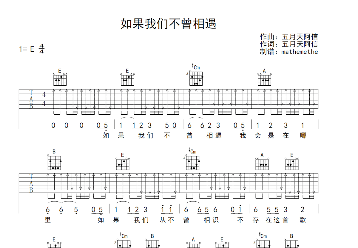 如果我们不曾相遇吉他谱预览图