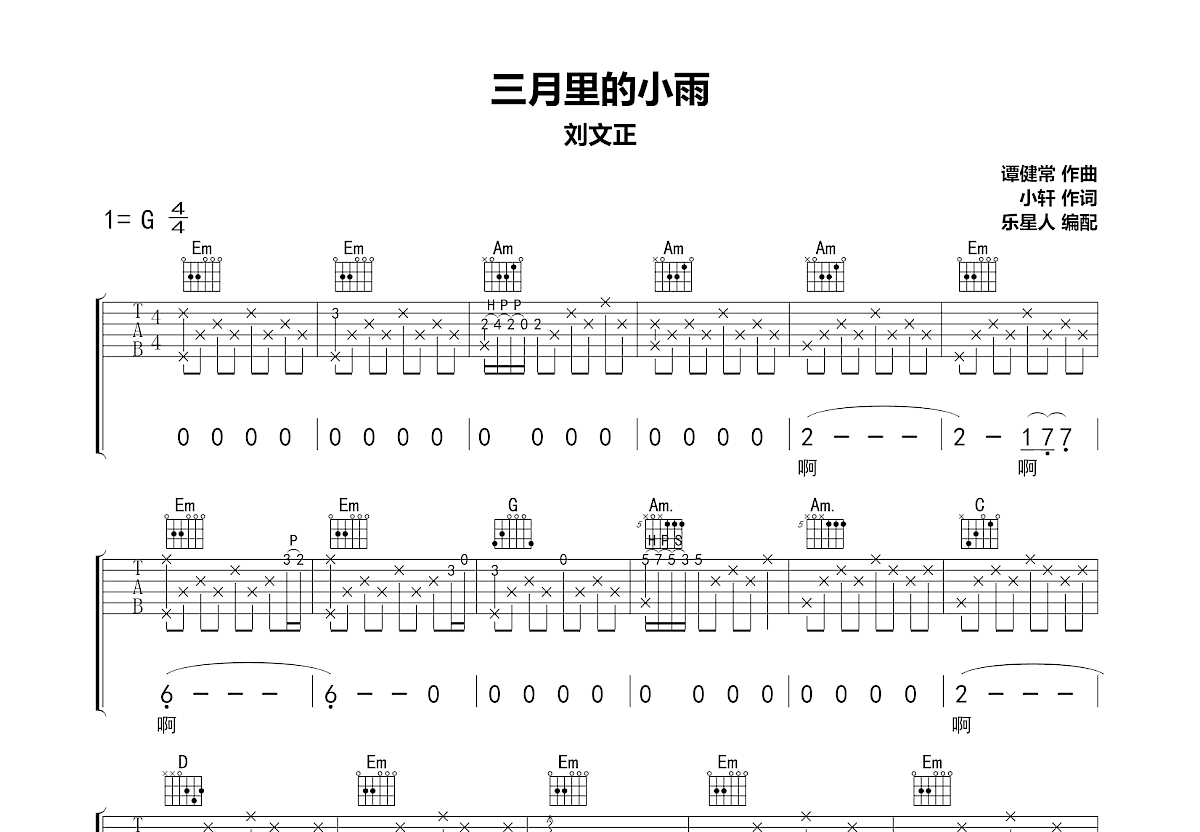 三月里的小雨吉他谱预览图