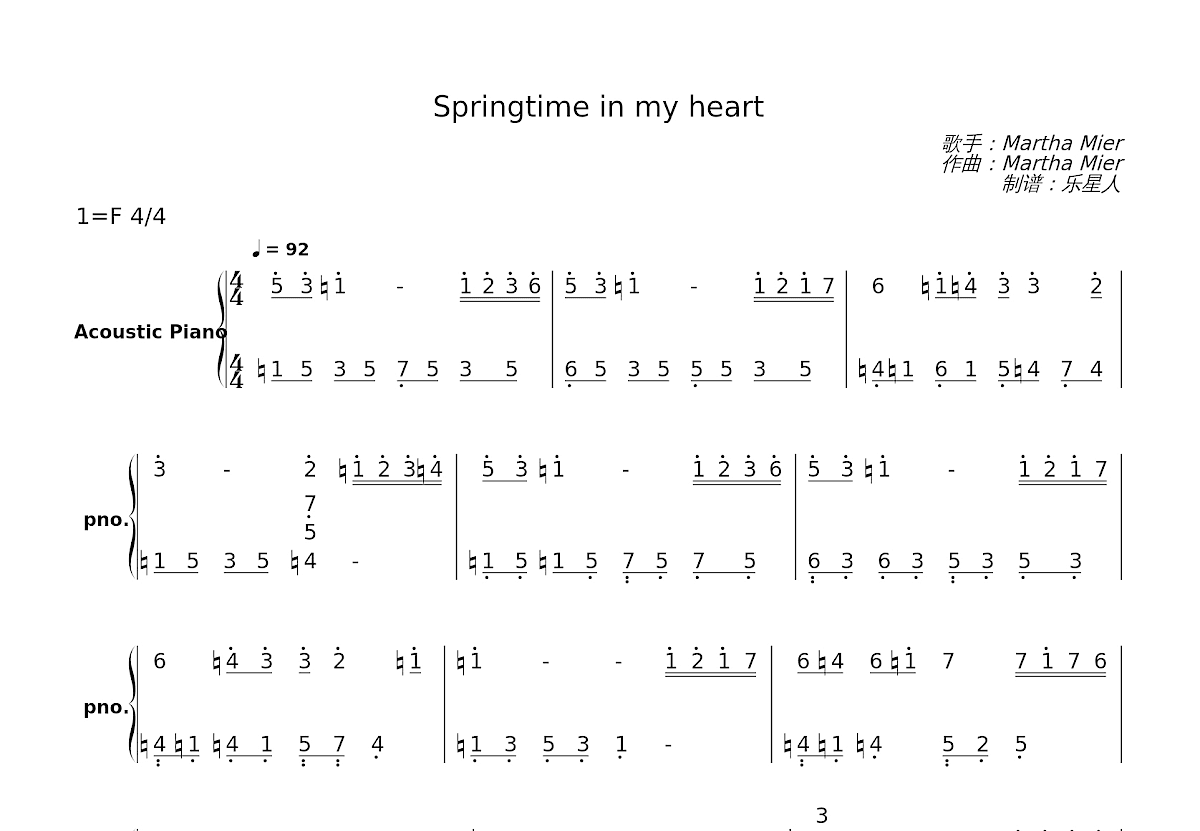 Springtime in my heart简谱预览图