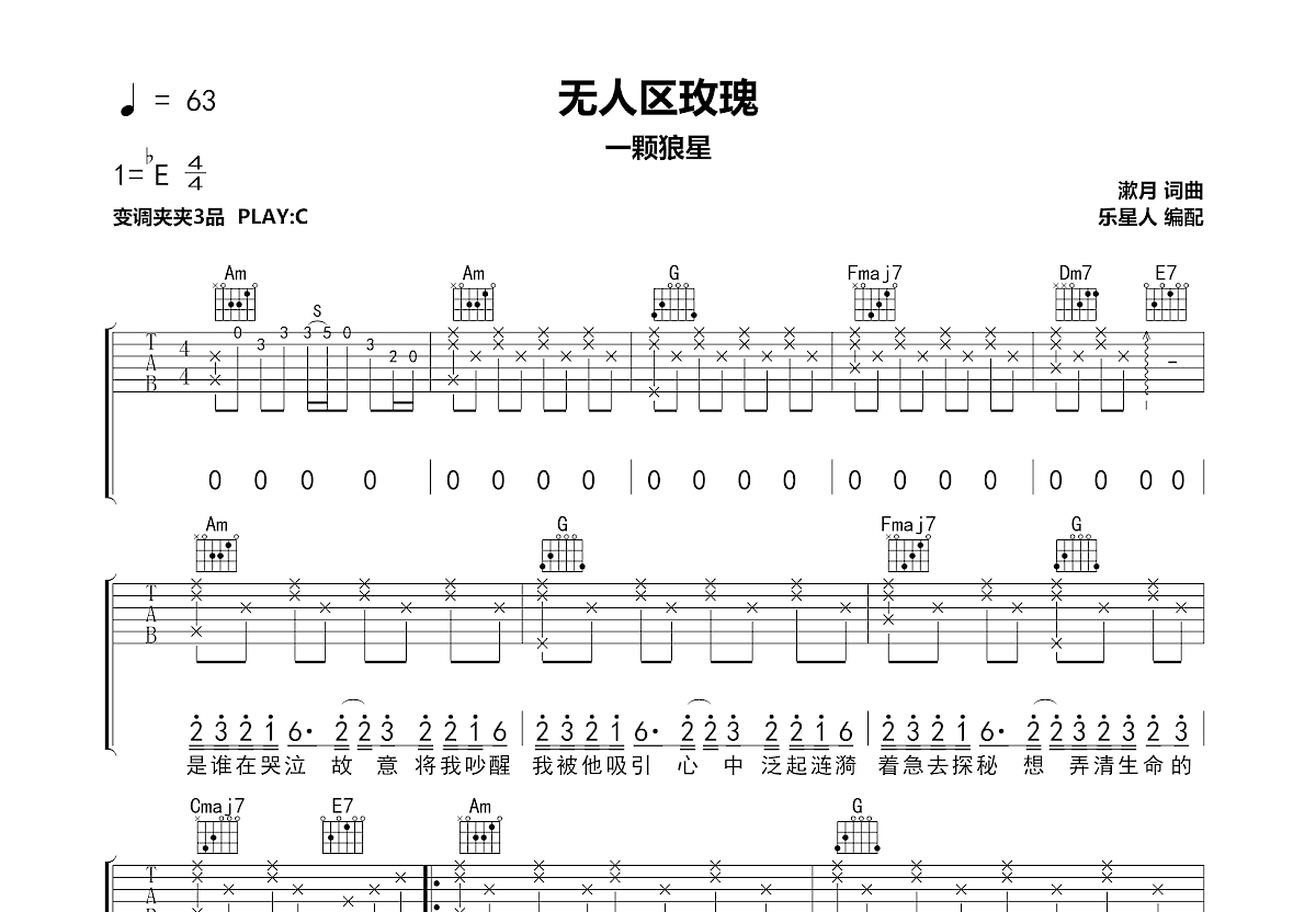 无人区玫瑰吉他谱预览图