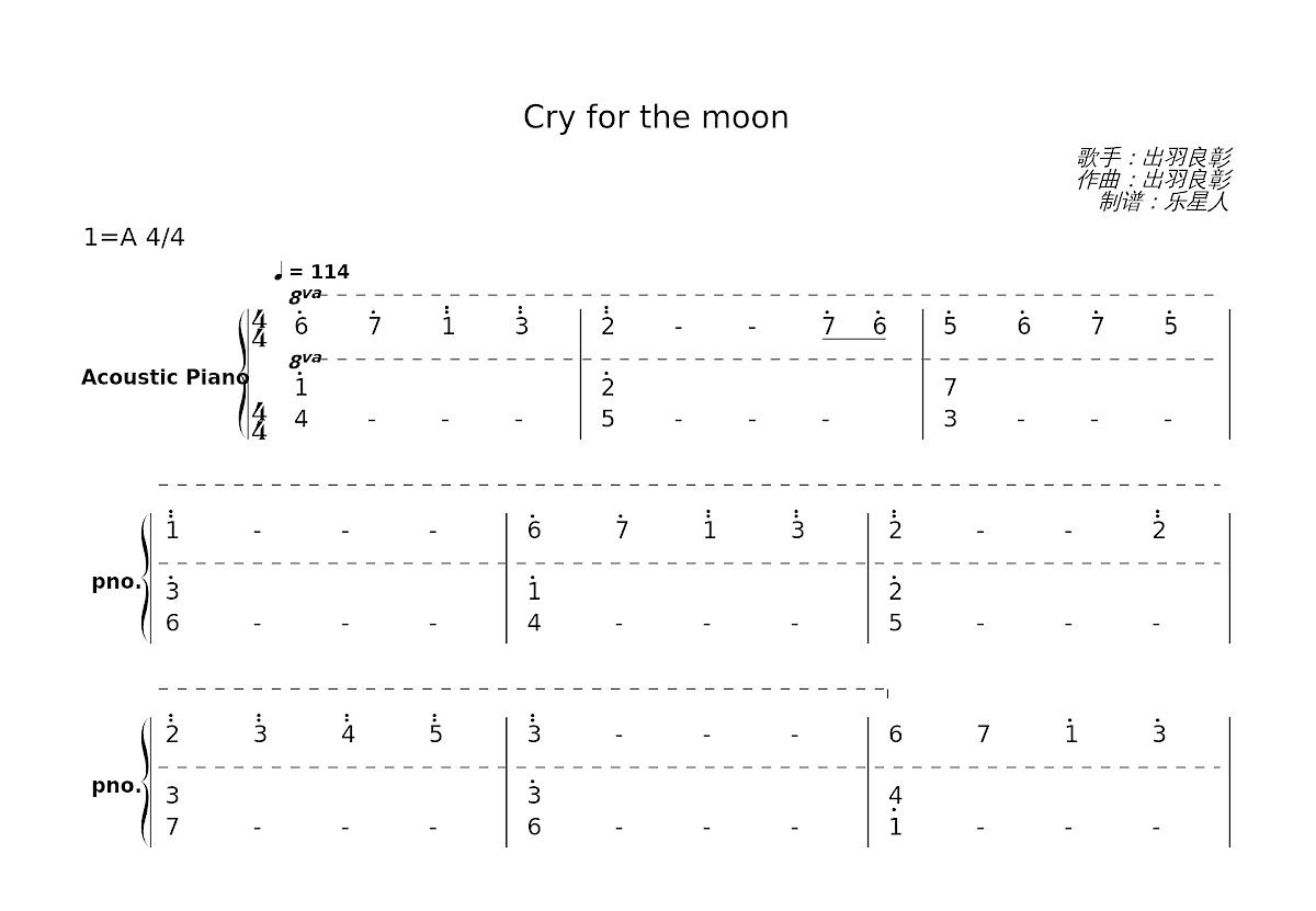 Cry for the moon简谱预览图